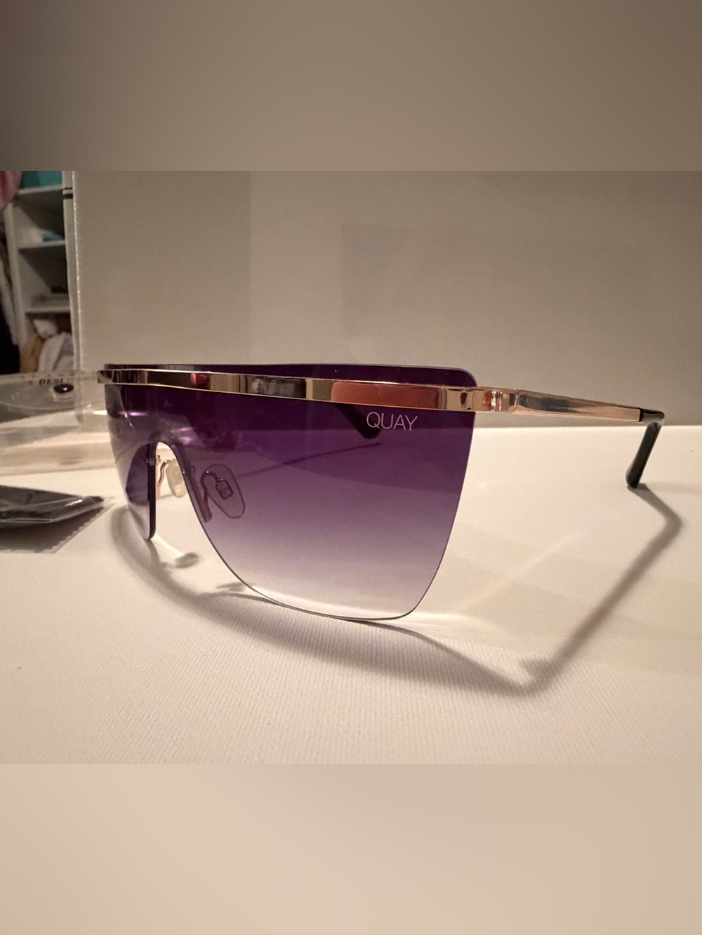 Quay Australia Purple Gradient Shield Sunglasses with Gold Trim